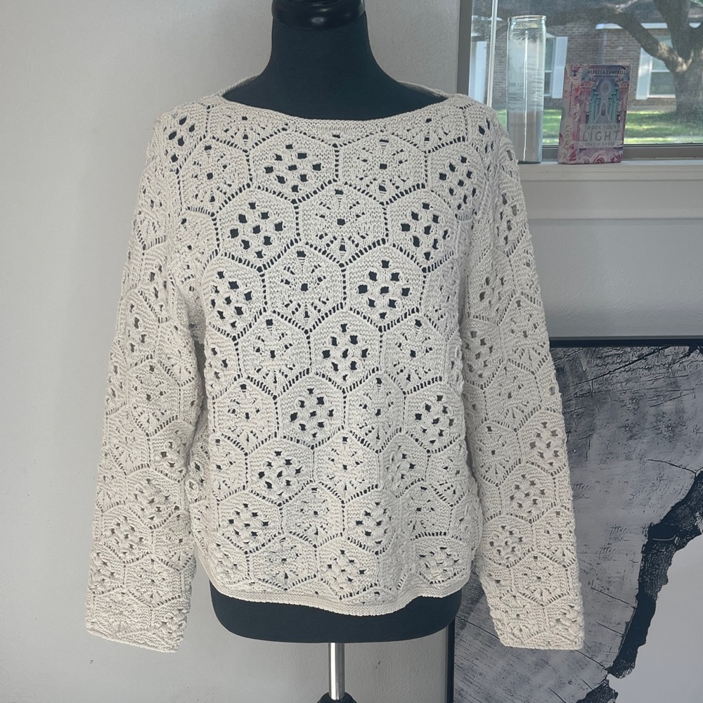 LOFT Cream Hexagon Knit Sweater